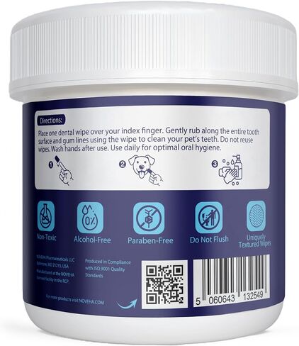 NOVEHA Pets Dental Finger Wipes for Dogs & Cats | Freshens Breath, Reduces Plaque | Healthier Gums | Clean Teeth No Toothbrush | Vet Recommended Effective Natural Oral Care (50 pcs, Mint) in Saudi Arabia