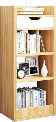 Bookcase Shelf Indoor 4-Layer Open Bookcase Rack with Drawer Display Rack is Suitable for Storing Books in Living Room Study Office Bookshelf with Storage(Beige) in Kuwait