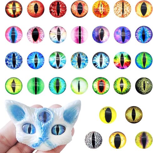 100PCS 6MM Mixed Color Vertical Pupil Dragon Eyes Glass Cabochons for Clay Animal, Doll Making, Sculptures, Props, Jewelry Pendant, DIY Crafts Fantasy Art in Saudi Arabia