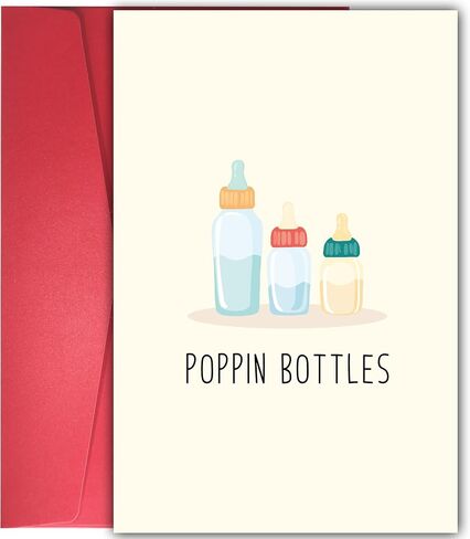 Funny Baby Shower Card - ‘POPPIN BOTTLES’ Cute Newborn Gift Card for New Parents, Gender Neutral Baby Announcement in Kuwait