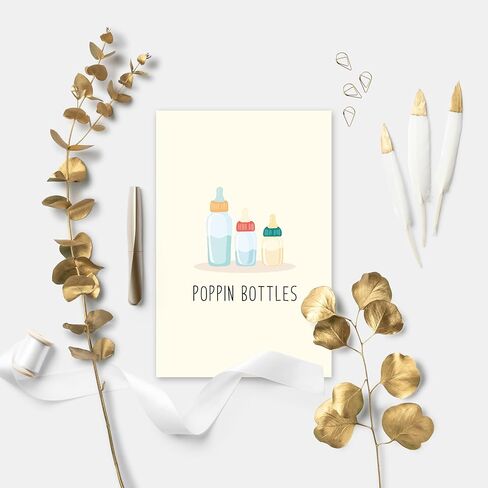 Funny Baby Shower Card - ‘POPPIN BOTTLES’ Cute Newborn Gift Card for New Parents, Gender Neutral Baby Announcement in Kuwait