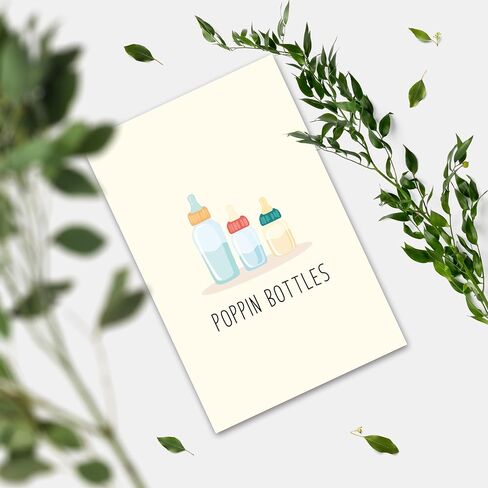 Funny Baby Shower Card - ‘POPPIN BOTTLES’ Cute Newborn Gift Card for New Parents, Gender Neutral Baby Announcement in Kuwait