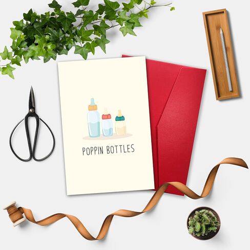 Funny Baby Shower Card - ‘POPPIN BOTTLES’ Cute Newborn Gift Card for New Parents, Gender Neutral Baby Announcement in Kuwait