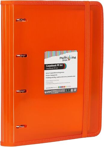 88100052. Folder 4 Rings with Refill and Separators, A4, Orange, Striped Polypropylene, Multiline Carpebook in Saudi Arabia