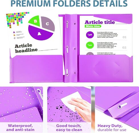 16 Packs Heavy Duty 3 Pockets Folders with Prongs, Plastic Folders with Clear Front Pocket, for Letter Size Paper, Assorted Colors/Card Slot for Class Office Home in Saudi Arabia