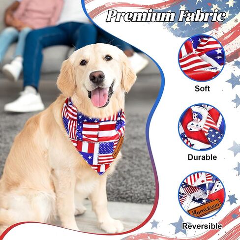 Homlouue 2PCS Amercian Flag Dog Bandanas X-Large, Summer Dog Bandanas for 4th of July Memorial Day Independence Day, Premium Durable Reversible Patriotic Pet Scarf for Large and Extra Large Dogs in Saudi Arabia