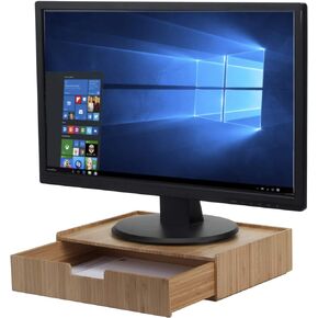 Bamboo Drawer Large, Monitor Stand & Stackable Storage Solution for office products pens, pencils, scissors, notepads, business cards and more