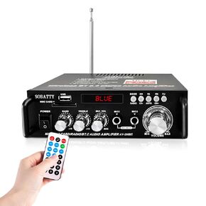 298A Max 300Wx2 Wireless Bluetooth 5.0 Stereo Audio Amplifier, RMS 40Wx2 Power Amp 2 Channel Stereo Receiver for Home Theater Speakers, Bass & Treble Control, with Remote