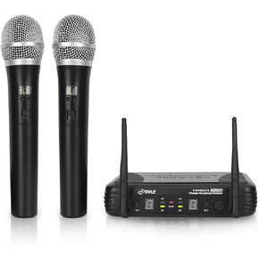 PYLE-PRO Professional Wireless Microphone System - Dual UHF Band, Wireless, Handheld, 2 MICS With 8 Selectable Frequency Channels, Independent Volume Controls, AF & RF Signal Indicators - PDWM3375