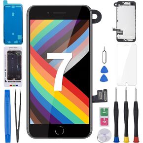 for iPhone 7 Screen Replacement Black with Home Button 4.7" Full Assembly 3D Touch LCD Display Digitizer Fix Glass Assembled with Front Camera Speaker Sensor Repair Tool Kit A1660 A1778 A1779