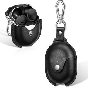 Fintie Protective Case for Google Pixel Buds Pro (2022), Premium PU Leather Slim Fit Metal Snap Closure Portable Cover Skin with Keychain, Black