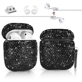 لحافظة AirPods Pro، طقم هدايا غطاء AirPods Pro الفاخر بأحجار الراين اللامعة، سلسلة مفاتيح + حزام مضاد للفقد + خطافات الأذن + حامل حزام الساعة، حافظات حماية AirPod Pro لامعة من البولي كربونات مقاومة للصدمات - فضي