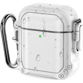 Waterproof for Airpods Case Cover 2&1 with Lock, Military Rugged Hard Shell Protective Case for Apple AirPods 2nd/1st Generation Charging Case with Carabiner, Blue