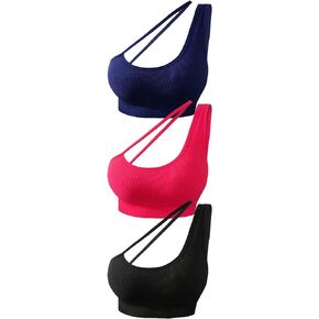 OYOANGLE Women's 3 Pack One Shoulder Cut Out Ribbed Knit Sports Bra Set Workout Athletic Crop Tops