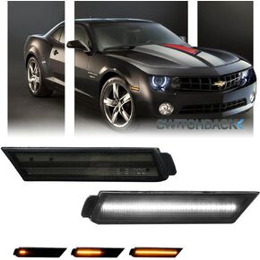 Switchback Sequential LED Side Marker Lights for Chevy Camaro 2010-2015, Smoked Lens Front Bumper Amber Turn Signal Reflectors and White DRL