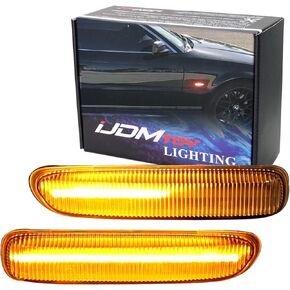 iJDMTOY Euro Clear Lens Amber Full LED Sequential Blink Front Side Marker Light Kit Compatible With BMW E46 1999-01 3 Series Sedan, 1999-03 3 Series Coupe, Replace OEM Amber/Clear Sidemarker Lamps