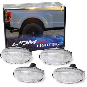 iJDMTOY Clear Lens Amber/Red Full LED Trunk Bed Marker Lights Set Compatible With 2011-up Ford F250-F550 Super Duty Truck Double Wheel Side Fenders, Powered by Total 48 LED