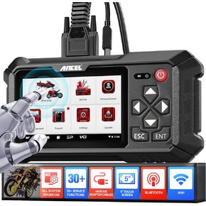ANCEL MT500 PRO Motorcycle Diagnostic Tool, Motorcycle Scanner Fits for Harley Yamaha Honda Kawasaki Suzuki Indian Polaris BRP Victory Motorbike OBD2 Scanner, 30+ Reset, Android 5'' Touch Screen