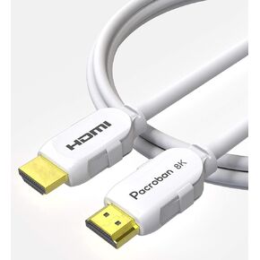 Pacroban 8K HDMI 2.1 Cable (10ft) White, eARC, 8K 60Hz, 4K 120Hz, QFT, QMS, VRR, 48Gbps Bandwidth, Dynamic HDR, HDCP 2.2 & 2.3, DTS:X, Dolby Atmos, Dynamic HDR, CL3 in-Wall Safe
