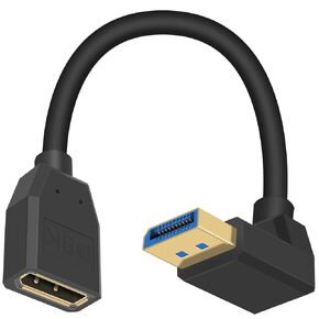 Poyiccot DisplayPort 1.4 Cable, 8K DisplayPort Extension Cable, 90 Degree Displayport 1.4 Extender Ultra HD DP to DP Extension Cable, up to 8K/60Hz, 4K/144Hz for Video/Audio, 15cm (Down Angle)