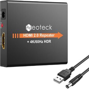 Neoteck HDMI 2.0 Repeater, 4K 2160P 3D HDMI Signal Amplifier Repeater Boost Up to 196ft Transmission Distance Mini Size Metal Shell for PC DVD Sky HD Box PS3 PS4 Satellite Box