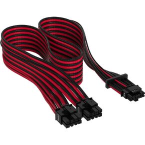 Corsair Premium 600W PCIe 5.0 / Gen 5 12VHPWR PSU Cable - Fits Type-4 PSUs via Dual 8-pin PCIe - 12+4pin Connector - Mesh Paracord Sleeving - Black/Red