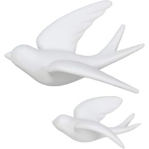 Ceramic Flying Birds Sparrows Wall Mount Hanging Decor-White-2Pack,Right