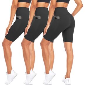 CTHH 3 Pack Workout Biker Shorts with Pockets for Women-8" High Waist Tummy Control Spandex Athletic Yoga Bike Shorts