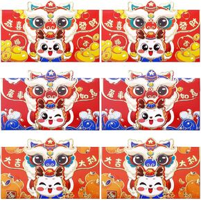 Red Envelopes Chinese New Year Envelope Lucky Money Envelopes, Gift Money Envelopes 2024,Dragon Year Envelope Bag Red Packets Hong Bao, Spring Festival, Birthday Wedding 3 Designs 6 Pcs Large Set1