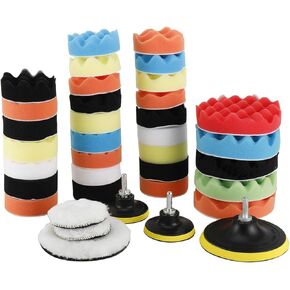 طقم وسادة تلميع HighFree مكون من 38 قطعة من وسادة تلميع رغوة الحفر للسيارة مقاس 3 بوصة و5 بوصة وسادات تلميع للعناية بالسيارة وتلميع الشمع in Kuwait