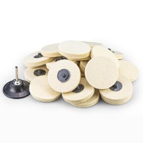3" Wool Felt Pads, 25pcs, Compressed Wool Fabric, Glass polishing, Quick Change Disc R-Type, Surface Polishing Buffing Pads Wheels with 1Pcs Shank (25 Pcs, 3")
