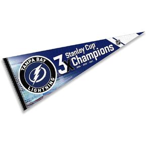 Tampa Bay Lightning 3 Time Cup Champions Pennant Banner Flag