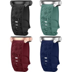 4 Pack Floral Engraved Band Compatible with Samsung Galaxy Watch 6/5/4 Band 40mm 44mm, Galaxy Watch 5 Pro 45mm,Galaxy Active 2,Galaxy Watch 3,20mm Soft Silicone Replacement Sport Strap for Women