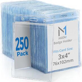 Mata1-USA Plastic Extra-Thick Horizontal Card Protector (Clear, 4x3 Inch, 100 Pack), Large Size No Zipper ID Name Badge Holder