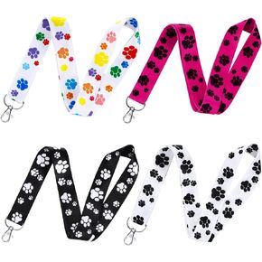 Flutesan 12 Pcs Dog Paw Print Lanyards Keychain ID Badges Holder Cute Dog Lanyards 18.1 Inches Key Neck Chain with Ring for Women Men Teen Adults Office School Supplies, 4 Designs