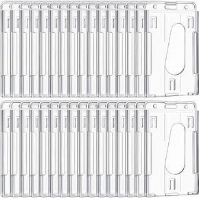 25 Pieces Vertical 2 ID Badge Holder Heavy Duty Plastic ID Card Holder Transparent Protector Clear Badge Protector Cover Sleeve Protective Cover with Thumb Slot for Credit Card