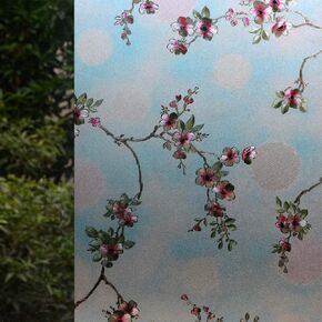 VSUDO 2 Rolls 17.7" by 78.7" Window Film for Privacy, Peach Blossom Pattern Window Tint for Home, Window Glass Sticker for Office (19.37 Sq. Ft Total)
