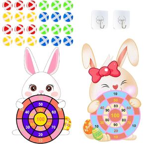 2PCS Easter Theme Dart Board Game Set, Bunny Egg Party Board Games with 12 Stick Balls, Happy Easter Outdoor Games for Boys Girls Teens Adults Gifts, Cute Easte Party Games Yard Toys - Cute Bunny