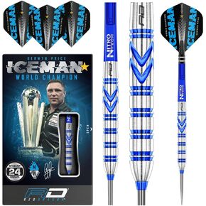 RED Dragon Gerwyn Price Iceman - Tungsten Steel Darts Set with Flights and Stems