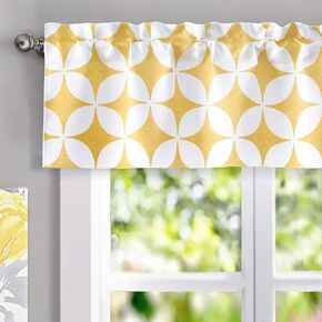 DriftAway Amelia Retro Geo Pattern Round Circle Star Print Blackout Valance Rod Pocket Curtain Single 52 Inch by 18 Inch Plus 2 Inch Header Yellow