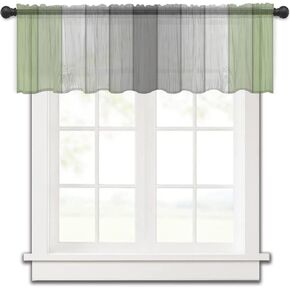 Sage Green Barn Wood Sheer Window Valance Rod Pocket Valance Curtain, Rustic Green Gray Ombre Semi Sheer Drapery for Bedroom Kitchen Window Decor Curtains, 1 Panel 54"x18"