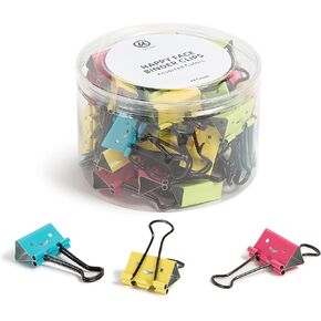 U Brands Happy Face Binder Clips, Bright Colors with Black Prongs, Office Organization Supplies, 32mm, 48 Count