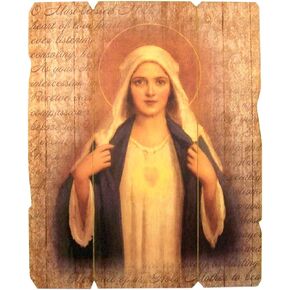 Laser Cut Wood Immaculate Heart of Mary Icon Wall Plaque, 9 1/4 Inch