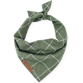 Sammy's Sew Shop Sage Windowpane Dog Bandana - نمط نافذة حكيم وأبيض، ربطة خلفية، قماش ثنى خفيف ممتاز، تصميم فريد، مصنوع يدويًا في الولايات المتحدة الأمريكية، مقاسات متعددة (كبير جدًا)
