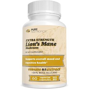 Organic Lion's Mane 8:1 Mushroom 500 mg | Dual Extract | 60 Vegetarian Caps | >20% beta-glucans | Hericium erinaceus | Brain Health