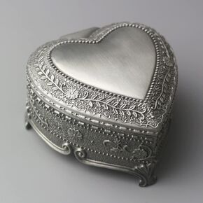 Heart-Shaped Emboss Alloy Metal Music Box Wind Up Antique Jewelry Musical Boxes Christmas Birthday Valentine's Day Gifts Plays The Music of The Night