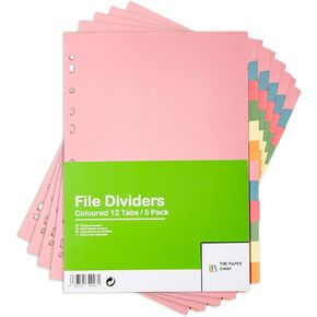 [5 Pack] Binder Dividers with Tabs A4 12 Part | Dividers for 3 Ring Binder | Perfect for Organizing Pages in 3 Ring Binder Dividers with tabs, Each Set Includes Tab Dividers - The Paper Shop