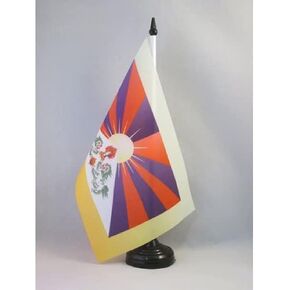 AZ FLAG Tibet Table Flag 5'' x 8'' - Tibetan-Buddhist Desk Flag 21 x 14 cm - Black Plastic Stick and Base