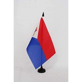 AZ FLAG Sint Maarten Table Flag 5'' x 8'' - Saint Martin Desk Flag 21 x 14 cm - Black Plastic Stick and Base