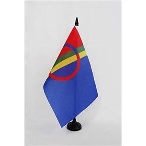 AZ FLAG Sami People Table Flag 5'' x 8'' - Lapps Desk Flag 21 x 14 cm - Black Plastic Stick and Base